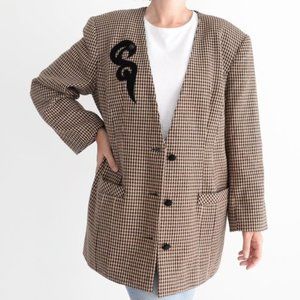 Vintage 4ntels Sport Tan & Black Houndstooth  Button Down Blazer